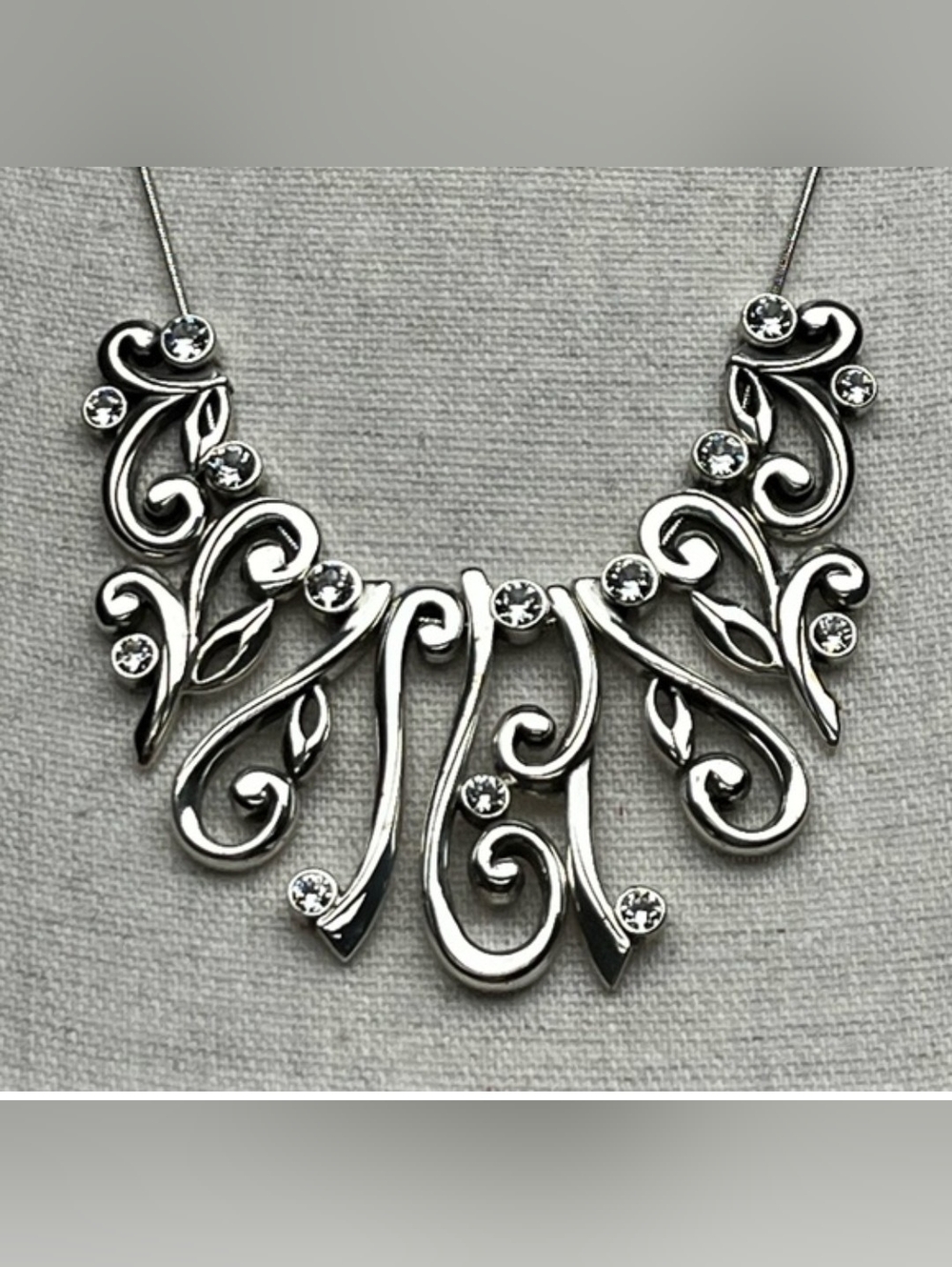 Brighton Silver-Tone Floral Scroll Necklace with Clear Stones
